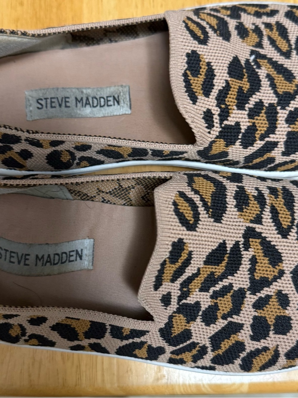 Steve Madden Leopard Knit Slip-On Flats - Tan, Black, Gold